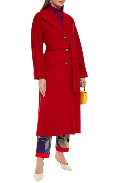 Shop Etro Belted Wool-felt Coat In Red