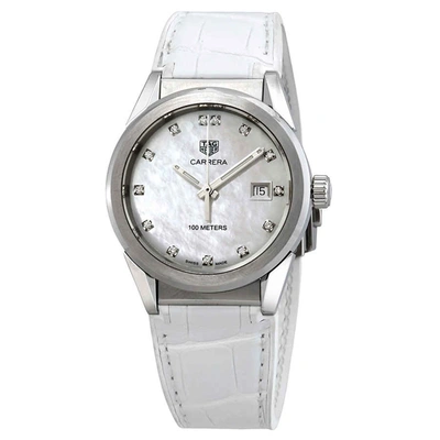 Shop Tag Heuer Carrera Ladies Quartz Watch Wbg1312.fc6412 In Mop / Mother Of Pearl / White