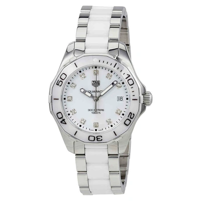 Shop Tag Heuer Aquaracer White Dial Ladies Watch Way131d.ba0914 In Blue,silver Tone,two Tone,white