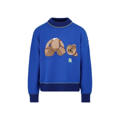 Shop Palm Angels Wool Bear Sweater In Blue
