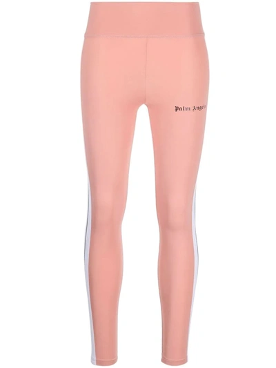 Shop Palm Angels Woman Pink Sports Leggings With Logo And Side Bands In Rosa