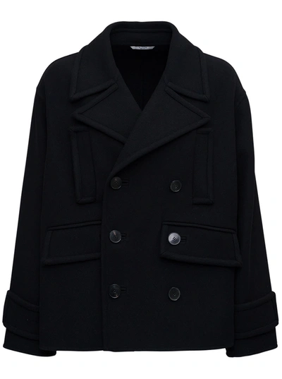 Shop Valentino Double-breasted Black Wool Coat