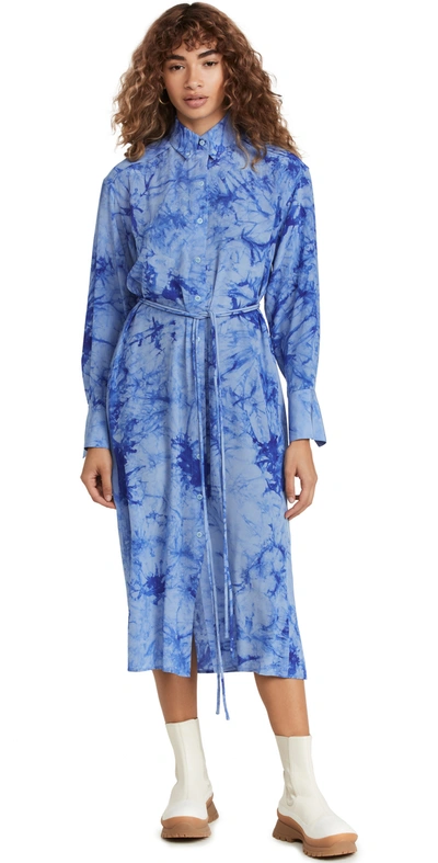 Tie dyed Silk Crepe De Chine Shirt Dress In Blue med