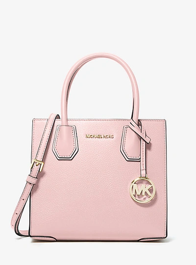 Shop Michael Kors Mercer Medium Pebbled Leather Crossbody Bag In Pink