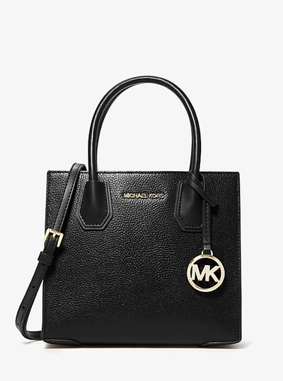 Shop Michael Kors Mercer Medium Pebbled Leather Crossbody Bag In Black
