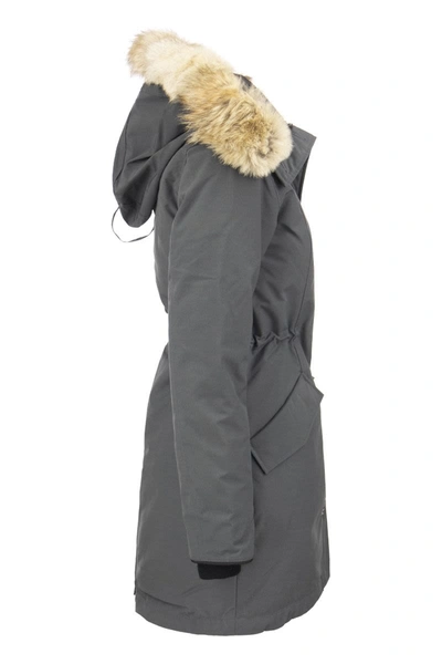 Shop Canada Goose Rossclair - Parka With Hood And Fur Coat In Graphite