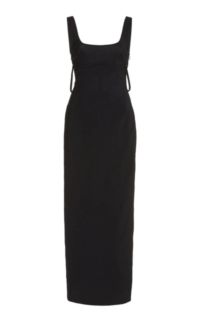 Shop Jacquemus Women's La Valdu Strap-detailed Cutout Stretch-wool Maxi Dress In Black