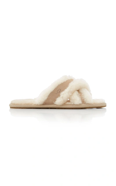 Shop Ugg Women's Scuffita Sheepskin Sandals In Grey,white