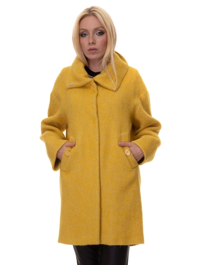Shop Liu •jo Wide Coat Yellow Cotton Woman
