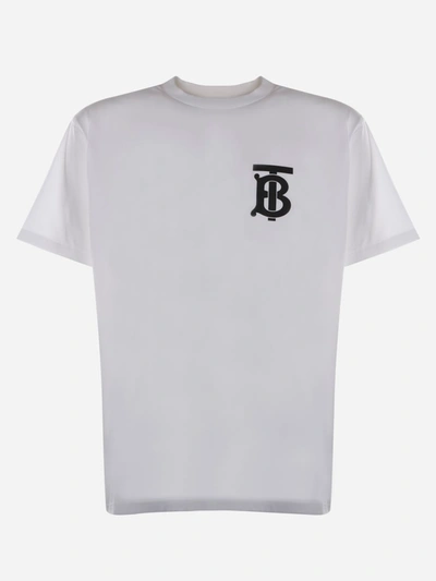 Shop Burberry Cotton T-shirt With Contrasting Monogram In White