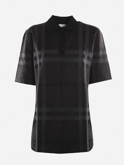 Shop Burberry Oversized Silk Polo Shirt With All-over Check Motif In Black