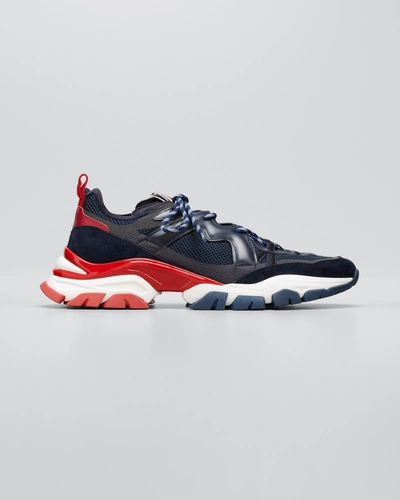 Shop Moncler Men's Leave No Trace Tricolor Trainer Sneakers In Navy