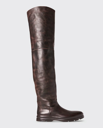 Shop The Row Billie Calfskin Over-the-knee Riding Boots In Vintage Brun