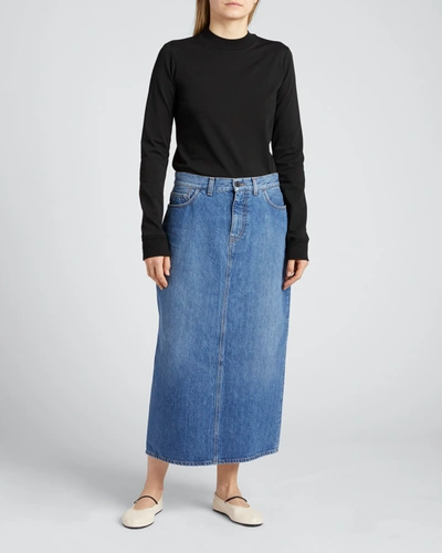 The Row Tima Long Pencil Denim Skirt In Blue | ModeSens
