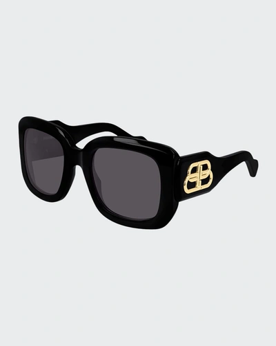 Shop Balenciaga Chunky Square Logo Sunglasses In 007 New Havana