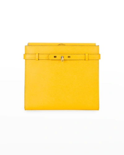 Shop Valextra B-tracollina Leather Shoulder Bag In Yellow