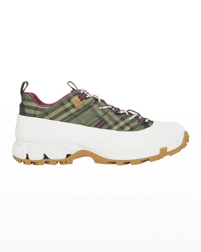 Shop Burberry Men's Check-print Low-top Chunky Sneakers In Military Green
