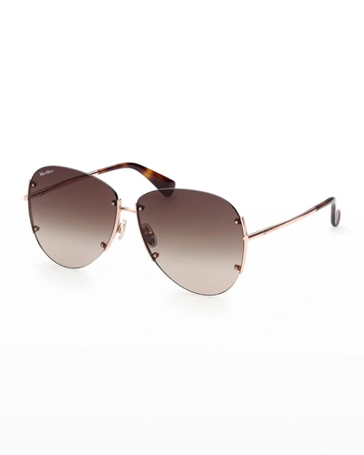 Shop Max Mara Malibu Semi-rimless Metal Aviator Sunglasses In 33f Yellow/brown