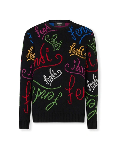 Shop Fendi Men's Multicolor Chalk Sweater In Nero