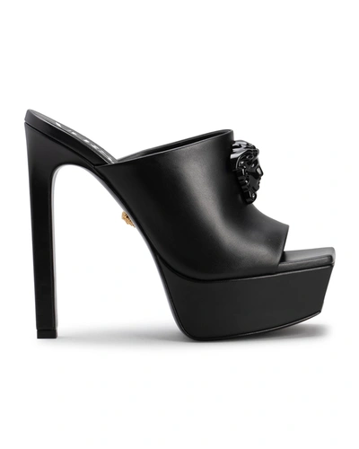 Shop Versace La Medusa Platform Mules In Black Black