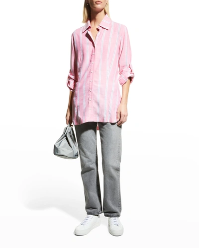 Shop Finley Joey Bohemian Stripe Collared Shirt In Pinkwhite