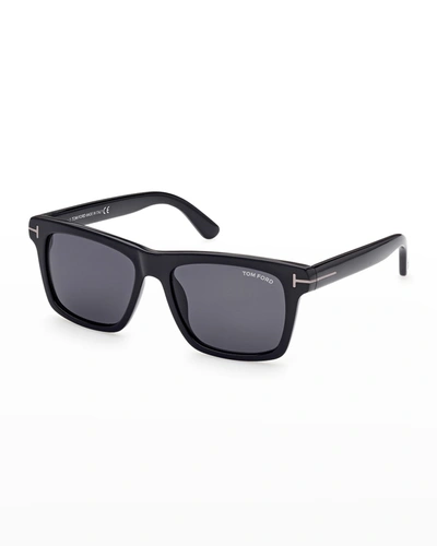 Shop Tom Ford Men's Square Acetate Sunglasses In 01a Black/grey