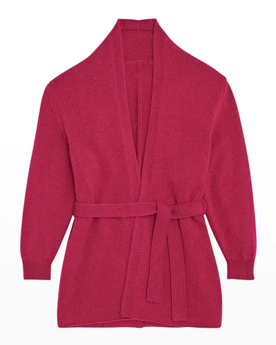 Shop The Row Girl's Belted Solid Cashmere Cardigan In Fuschia