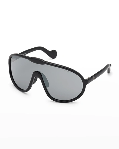 Shop Moncler Mirrored Injection Plastic Shield Sunglasses In Sblk/smkmr