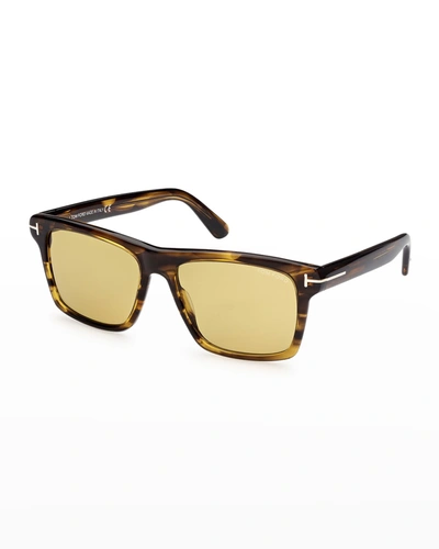 Shop Tom Ford Men's Square Acetate Sunglasses In 55e Brown