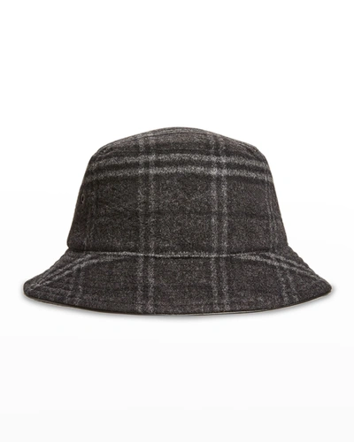 Shop Burberry Check Wool-cashmere Bucket Hat In Charcoal Grey