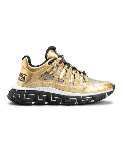 Shop Versace Trigreca Metallic Fashion Trainer Sneakers In Gold Multicolor