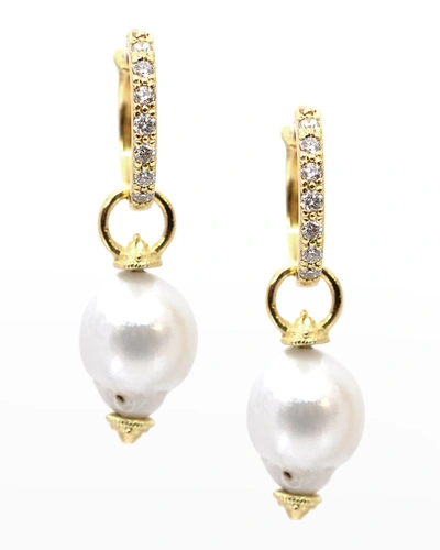 Shop Armenta Sueno 16mm Pave Huggie Earrings With Pearl Drops