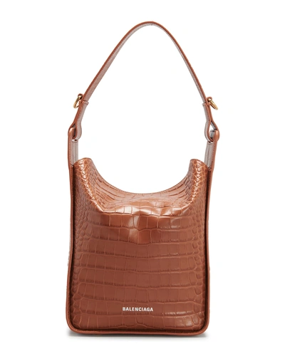Shop Balenciaga Croc-embossed North-south Tote Bag In 2790 Camel White