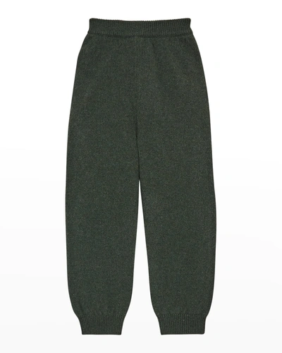 Shop The Row Kid's Solid Cashmere Jogger Pants In Forest Green