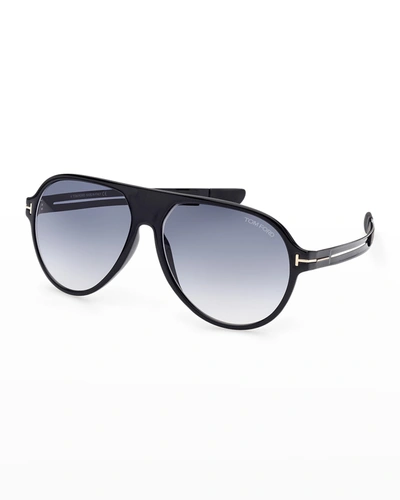 Shop Tom Ford Men's Oscar Aviator Sunglasses In 01b Black/grey