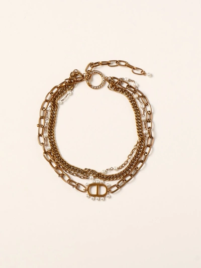 Shop Twinset Jewel Twin-set Necklace In Metal Links With Logo In Gold