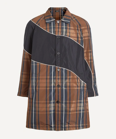 Shop Ahluwalia Ellis Check Mac Coat In Brown/blue/cream