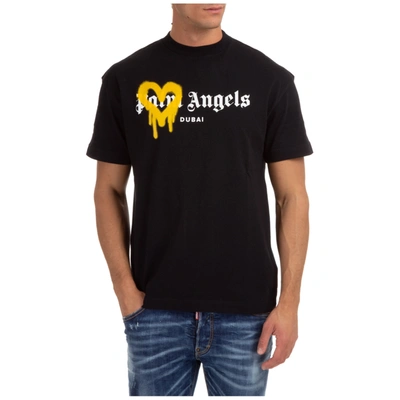 Shop Palm Angels Men's Short Sleeve T-shirt Crew Neckline Jumper  Dubay Sprayed In Black