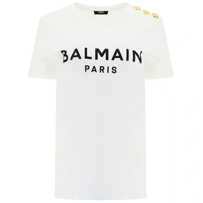 Shop Balmain Women's T-shirt Short Sleeve Crew Neck Round In White