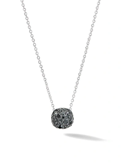 Shop David Yurman Women's Cushion Stud Pendant Necklace In 18k Gold With Pavé Diamonds In Black Diamond