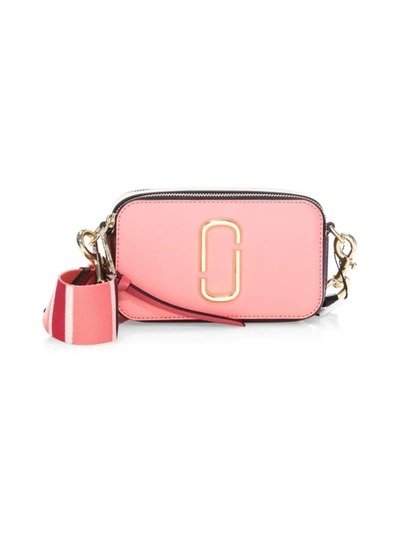Shop Marc Jacobs The Snapshot Coated Leather Camera Bag In Coral Multi