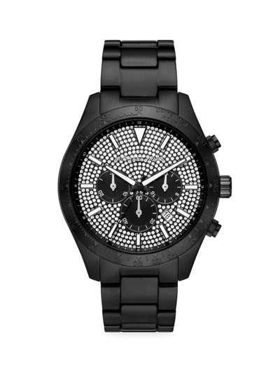 Shop Michael Kors Layton Black Stainless Steel & Pavé Dial Bracelet Chronograph Watch