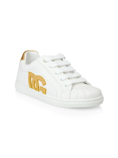 Shop Dolce & Gabbana Little Girl's & Girl's D & G Logo Sneakers In White Gold
