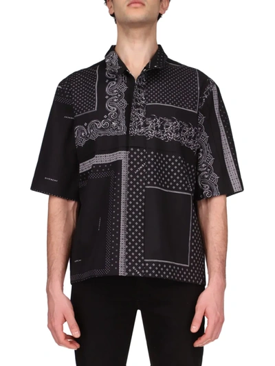 Shop Givenchy Scarf-print Zip-up Shirt In Black White