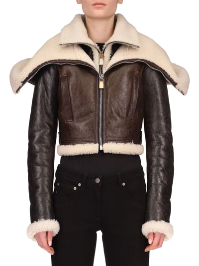 Shop Givenchy Leather & Dyed Shearling Jacket In Black Beige