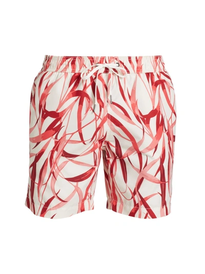 Shop Saks Fifth Avenue Men's Collection Oversized Leaf Print Swim Shorts In Valiant Poppy