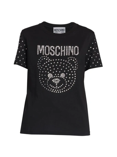 Shop Moschino Women's Teddy Crystal Logo T-shirt In Fantasy Print Black