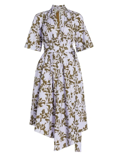 Shop Adam Lippes Asymmetric Belted Shirtdress In Lilac Ikat
