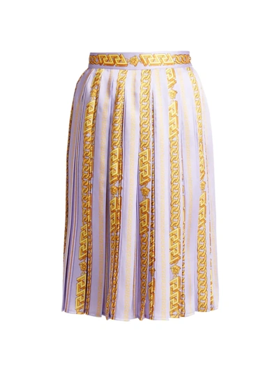 Shop Versace Chain Print Pleated Midi Skirt In Orchid Gold