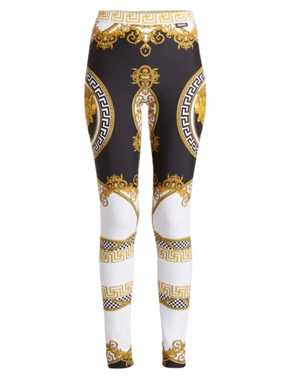 Shop Versace Women's Heritage Print Leggings In White Gold Black
